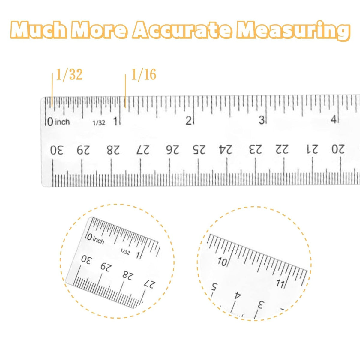 Plastic Ruler, 12 Inch Clear Plastic Ruler, Centimeter, Millimeter and Inches, Pack of 2