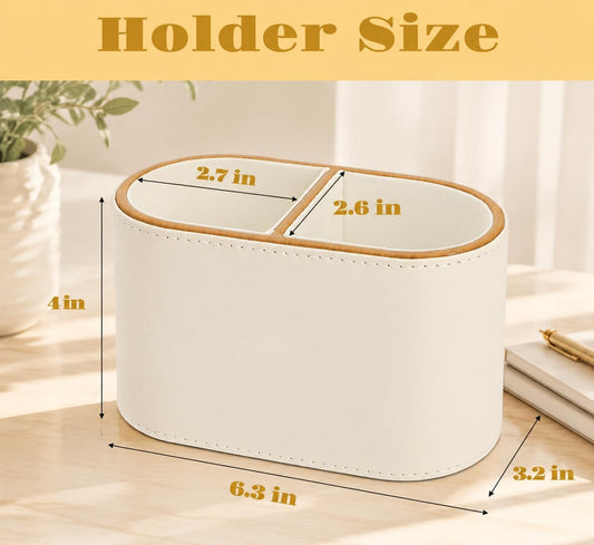 PU Leather Pen Holder, Desk Organizer Caddy with 2 Compartments