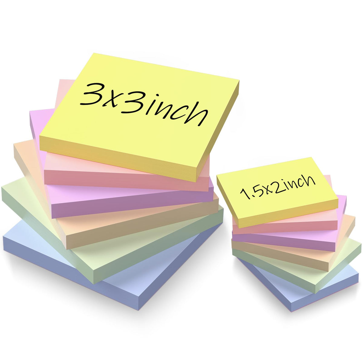 (12 Pack) Sticky Notes 3x3 + 1.5x2 in Small Sticky Note, Self-Sticky Note Pads | Sticks Strong & Removes Clean | Recycled Paper Cute Sticky Notes to School Supplies, Office Products, 6 Colors