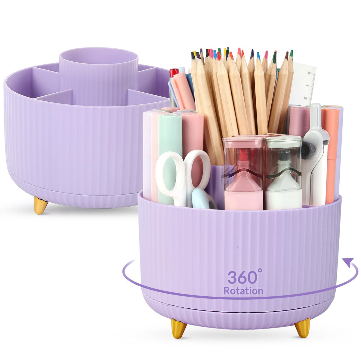 SKYDUE 360 Rotating Multipurpose Organizer - Cute Rotating Pen Holder with 5 Slots for Art Supplies, Office, School, Home