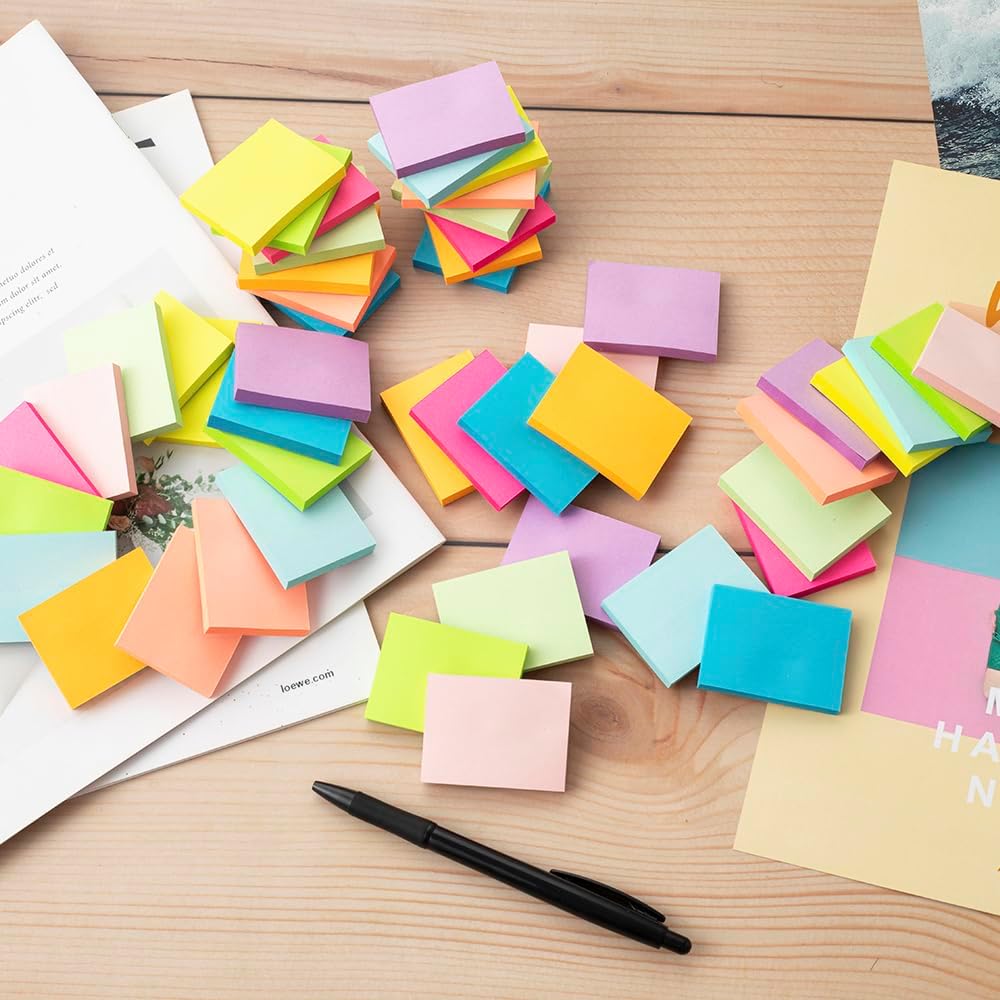 (50 Pads) Sticky Notes 1.5x2, 10 Colors Self Sticky Notes, Sticky Pads