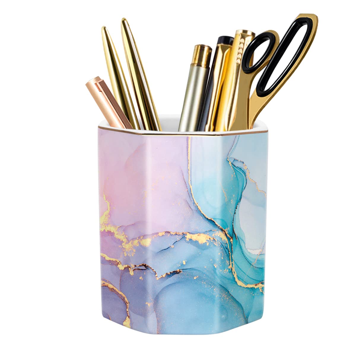 Cute Pen Holder for Desk, Ceramic Pencil Holder Pen Cup Marker Holder Makeup Brush Holders, Desk Accessories & Workspace Organizers for Home, Office, Skull