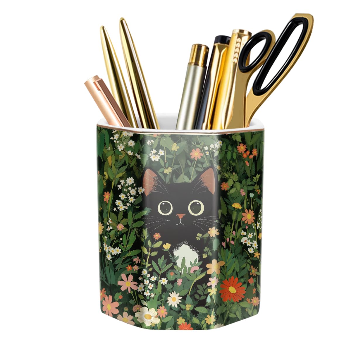Cute Pen Holder for Desk, Ceramic Pencil Holder Pen Cup Marker Holder Makeup Brush Holders, Desk Accessories & Workspace Organizers for Home, Office, Skull