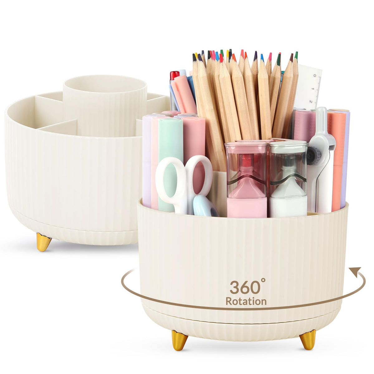 SKYDUE 360 Degree Rotating Desk Organizer, Dual-Purpose Pencil Pen Holder for Desk, Rotating Desk Pen Organizer with 5 Slots, Art Supplies, Pencil Cup for Office, School, Home