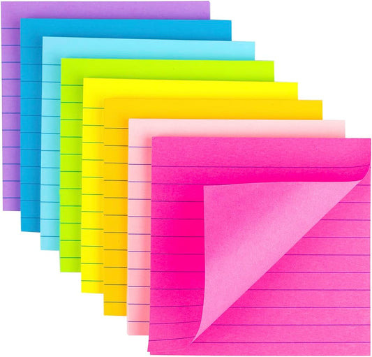 (8 Pads) Lined Sticky Notes 4x4 Bright Stickies