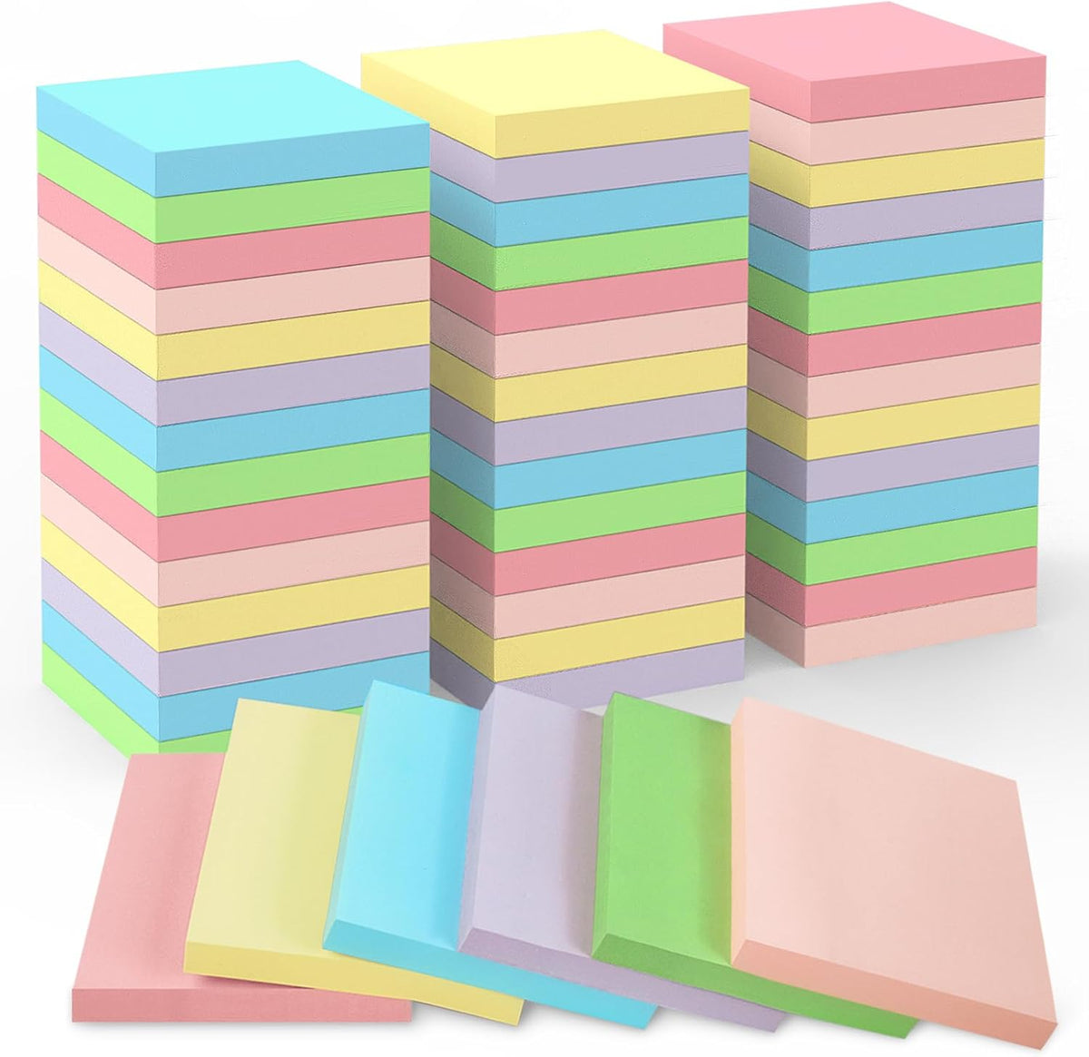 Sticky Notes 3x3 Small Self-Stick Pads, 48 Pads in 6 Pastel Colors