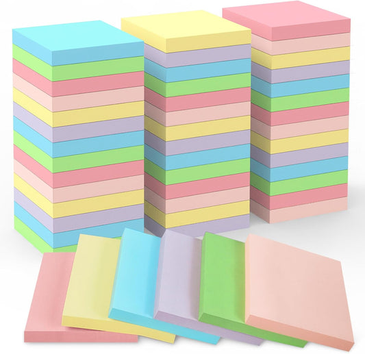 Sticky Notes 3x3 Small Self-Stick Pads, 48 Pads in 6 Pastel Colors