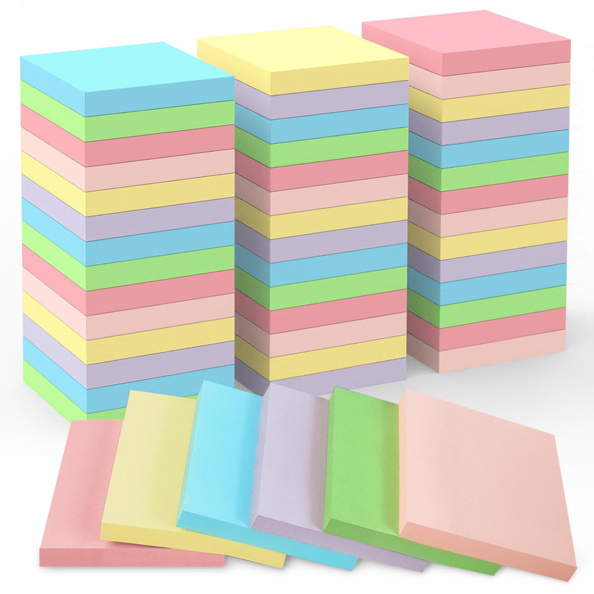 Sticky Notes 3x3 Small Self-Stick Pads, 48 Pads in 6 Pastel Colors