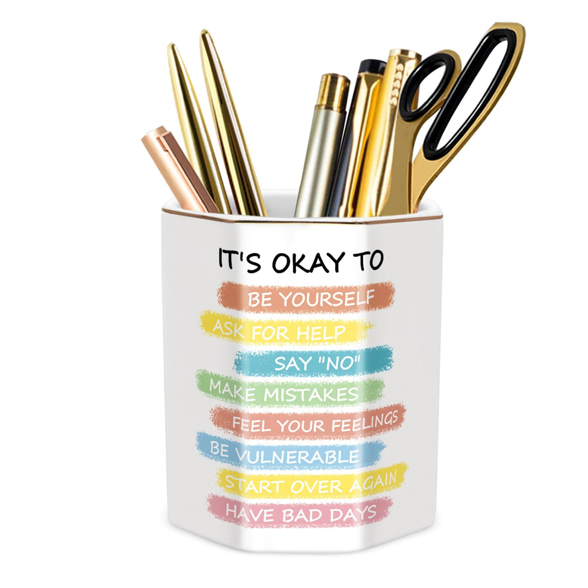 Cute Pen Holder for Desk, Ceramic Pencil Holder Pen Cup Marker Holder Makeup Brush Holders, Desk Accessories & Workspace Organizers for Home, Office, Skull