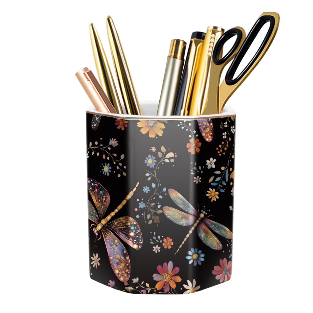 Cute Pen Holder for Desk, Ceramic Pencil Holder Pen Cup Marker Holder Makeup Brush Holders, Desk Accessories & Workspace Organizers for Home, Office, Skull