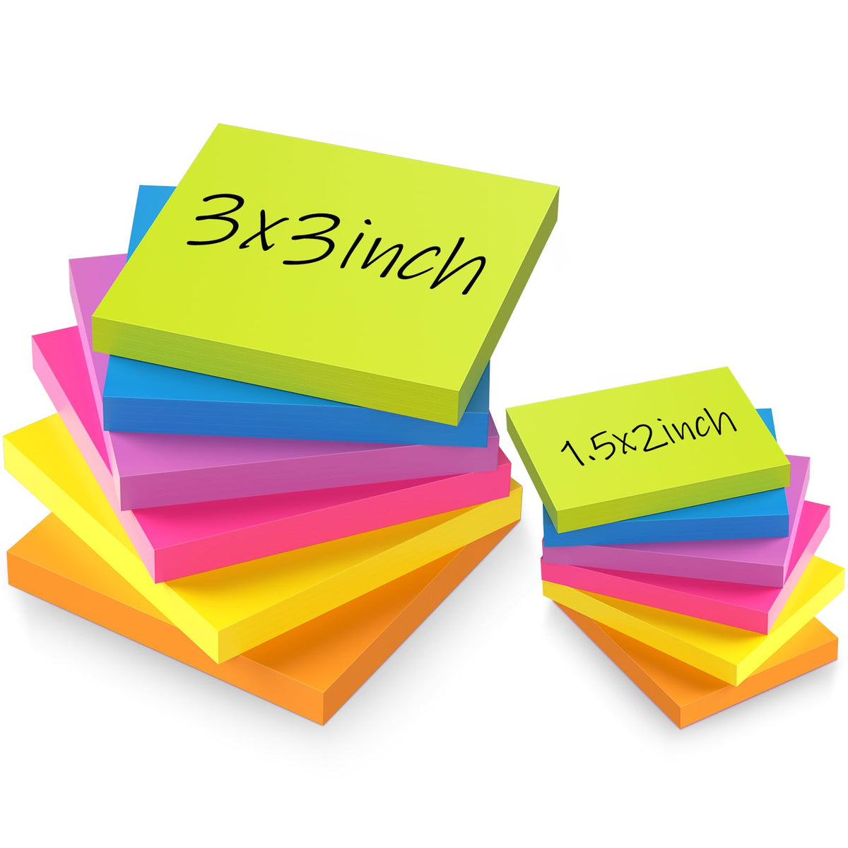 (12 Pack) Sticky Notes 3x3 + 1.5x2 in Small Sticky Note, Self-Sticky Note Pads | Sticks Strong & Removes Clean | Recycled Paper Cute Sticky Notes to School Supplies, Office Products, 6 Colors