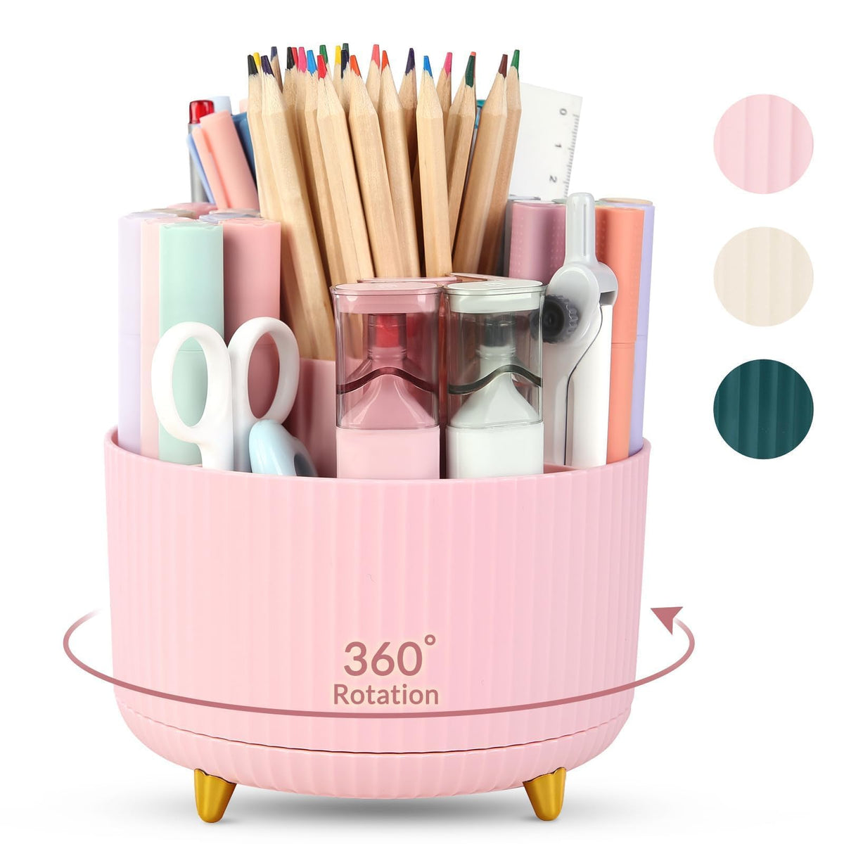 SKYDUE 360 Degree Rotating Desk Organizer, Dual-Purpose Pencil Pen Holder for Desktop, Desk Pen Organizer with 5 Slots, Office Supplies, Pencil Cup for Office, School, Home