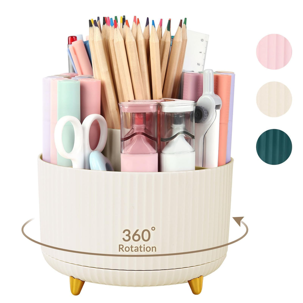 SKYDUE 360 Degree Rotating Desk Organizer, Dual-Purpose Pencil Pen Holder for Desktop, Desk Pen Organizer with 5 Slots, Office Supplies, Pencil Cup for Office, School, Home