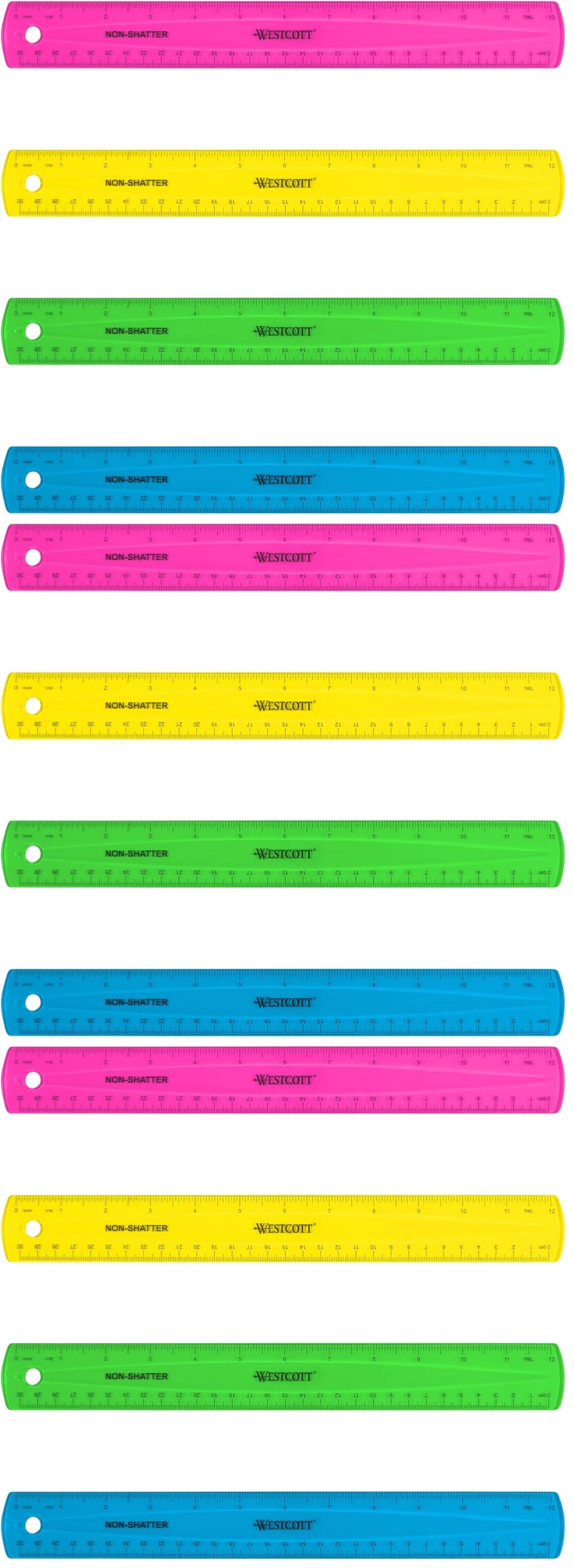 Westcott Shatterproof Ruler, Assorted Translucent Colors, 12"