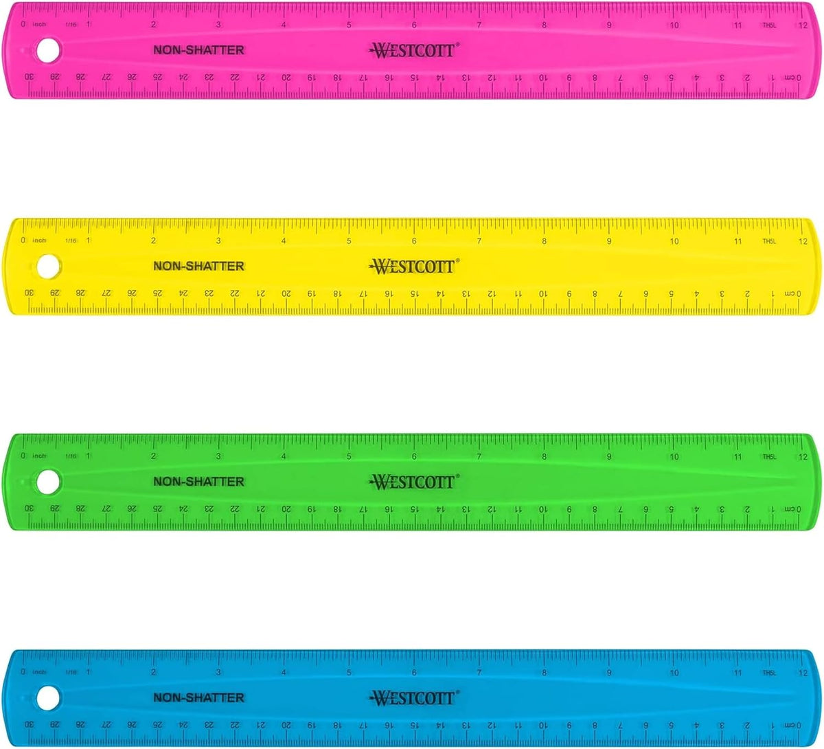 Westcott Shatterproof Ruler, Assorted Translucent Colors, 12"