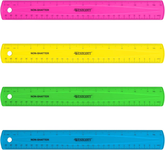 Westcott Shatterproof Ruler, Assorted Translucent Colors, 12"