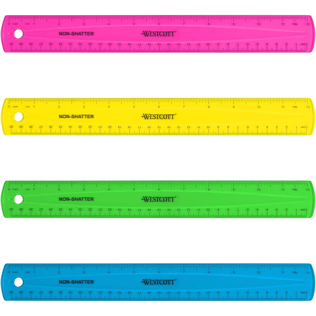 Westcott Shatterproof Ruler, Assorted Translucent Colors, 12"