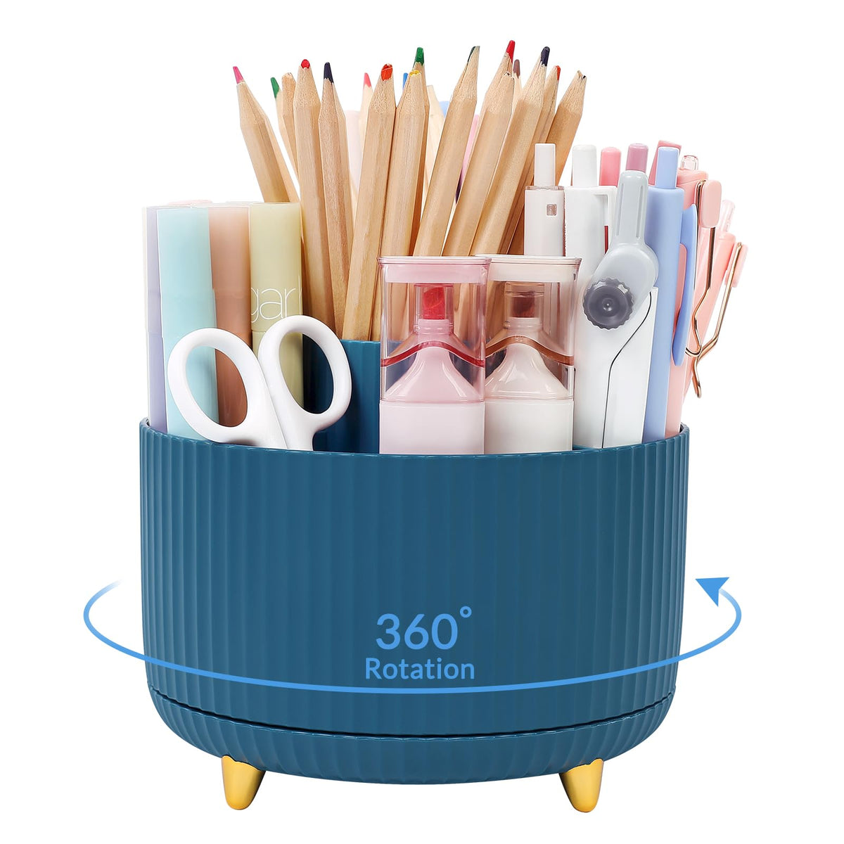 SKYDUE 360 Rotating Purple Pen & Art Supply Organizer - 5 Slot Desk Organizer for Office, School, Home