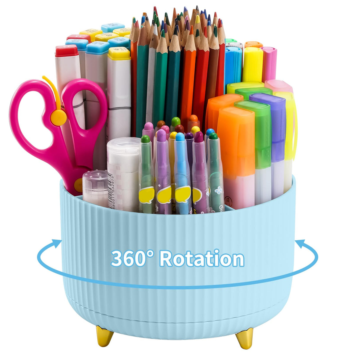Marbrasse Desk Organizer, 360-Degree Rotating Pen Holder, Desk Organizers and Accessories with 5 Compartments Pencil Holder, Art Supply Storage Box Caddy for Office, Home（White）