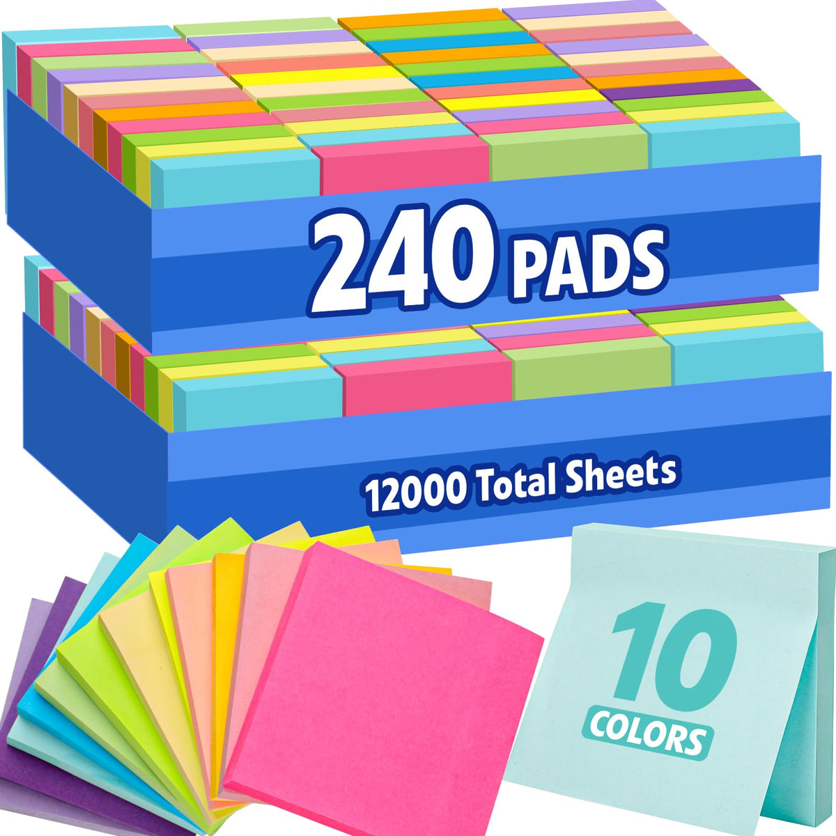 120 Pads Sticky Notes 3x3, Self-Stick Pads Bulk Bright Colors, School Supplies, Office Products, 50 Sheet/Pad
