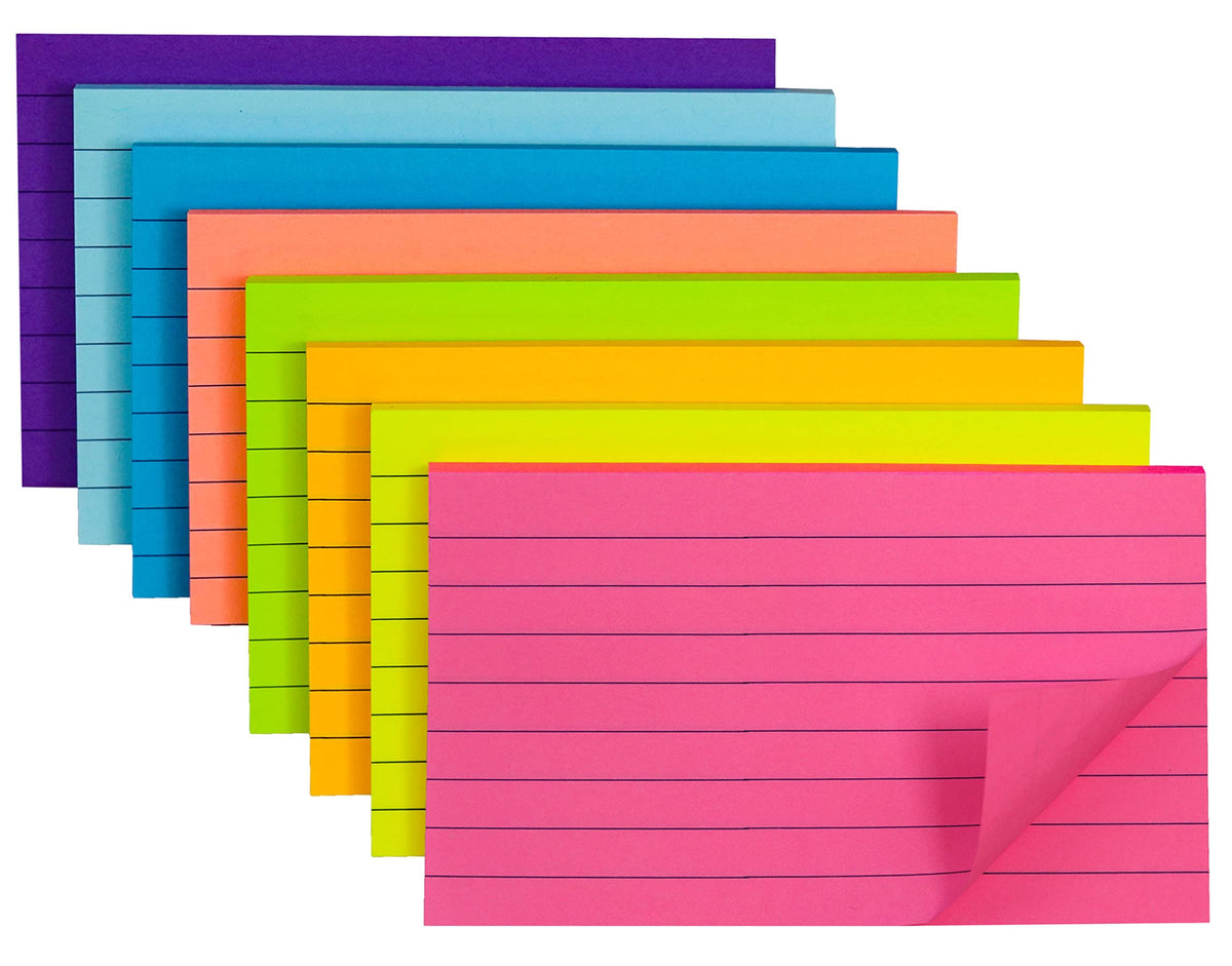 (8 Pads) Lined Sticky Notes 4x6 in, 8 Bright Colors, Self-Stick Note Pads