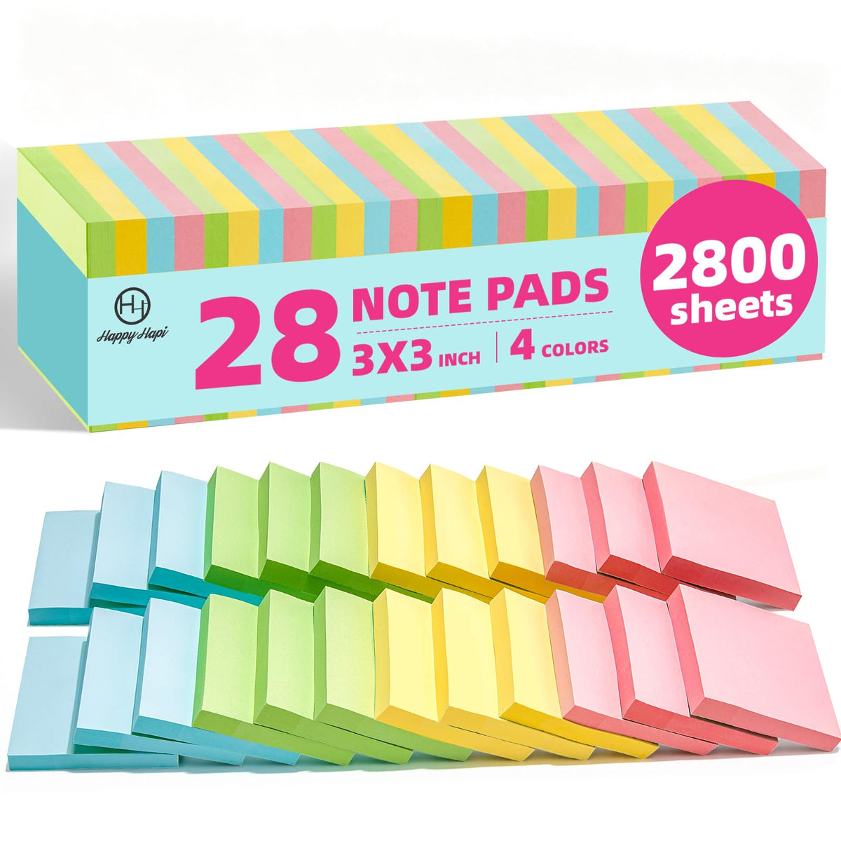 Sticky Notes 3x3 in, 36 Pads, 3600 Sheets, 100 Sheets/Pad, 4 Bright Color