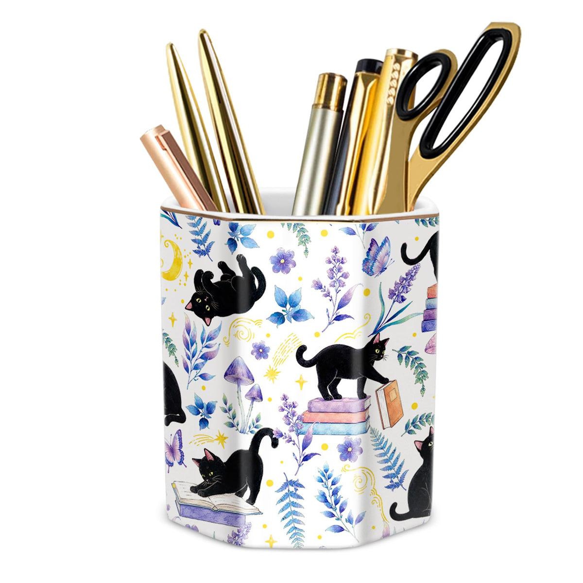 Cute Pen Holder for Desk, Ceramic Pencil Holder Pen Cup Marker Holder Makeup Brush Holders, Desk Accessories & Workspace Organizers for Home, Office, Skull