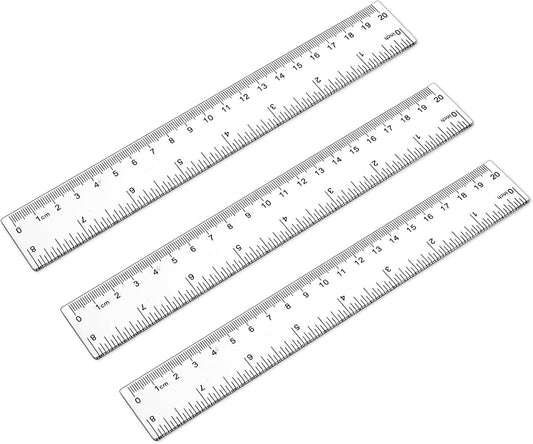 3 Pack 8 Inch Ruler Set Plastic Straight Ruler Transparent Measuring Tool Acrylic Clear Ruler for School Office Student(Transparent)