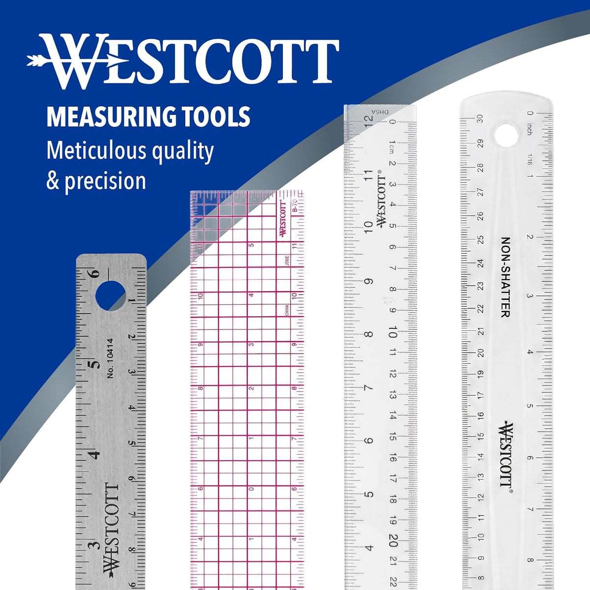 Westcott Shatterproof Ruler, Design with Easy-to-Read Markings, Back-to-Classroom, 12-Inch