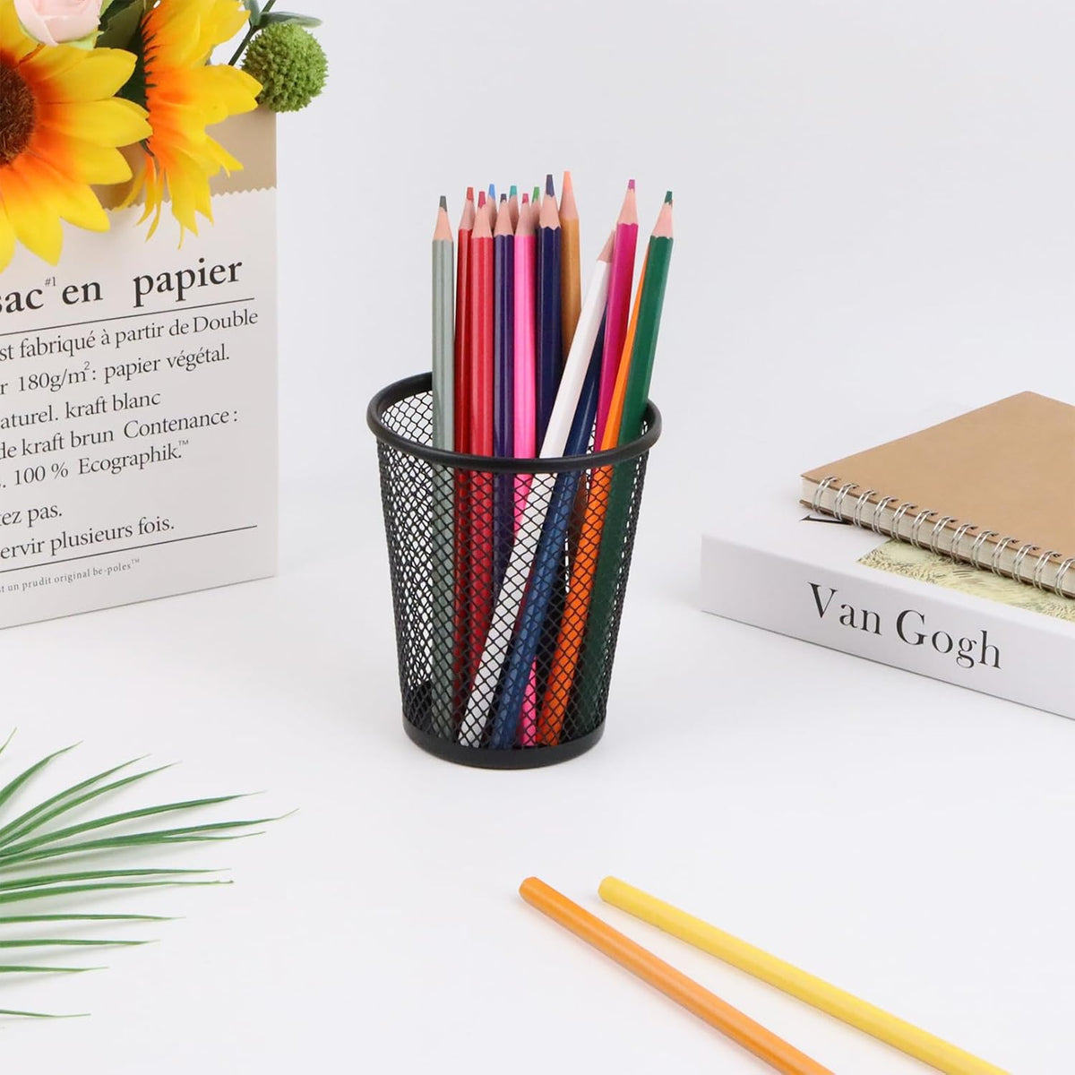 HSYMQ Desk Pencil Pen Holder, Wire Mesh Pen Cup Holder for Desk Organizer and Office Desk Accessories (12 Pack)