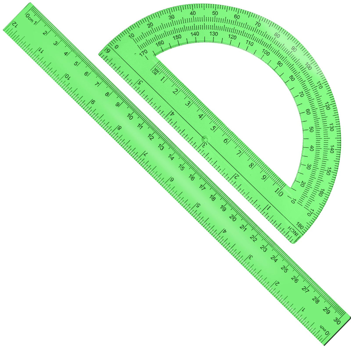2 Packs 12 Inch Plastic Ruler and 6 Inch Plastic Protractor Set Clear Math Geometry Set Classroom Set Angle Detector School Supplies Classroom Ruler Home Office Drawings (Transparent)