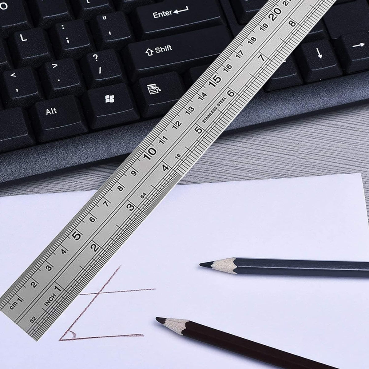 YouOKLight Stainless Steel Ruler 2-Pack, 12 Inch & 30 cm Metal Ruler Dual Scale, Flexible Yet Durable Metric and Imperial for Drawing, Engineering, Sewing, School, Office – Silver