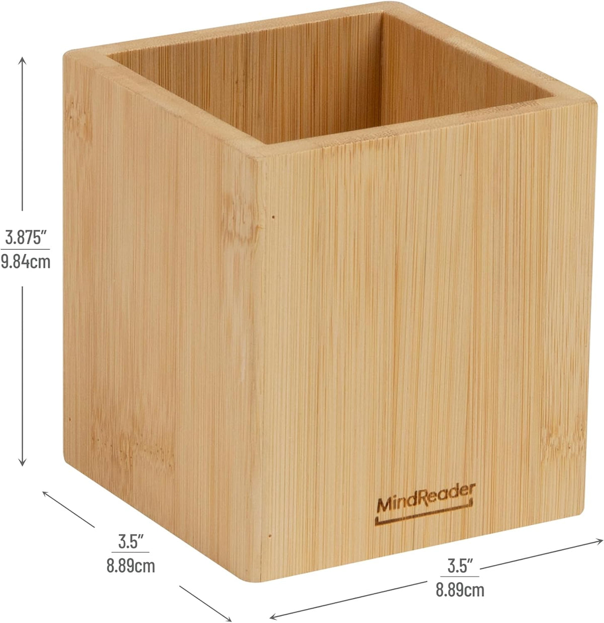 Mind Reader Pen Cup, Accessory Holder, Desktop Organization, Office, Bamboo, 3.5"L x 3.5"W x 3.875"H, Brown