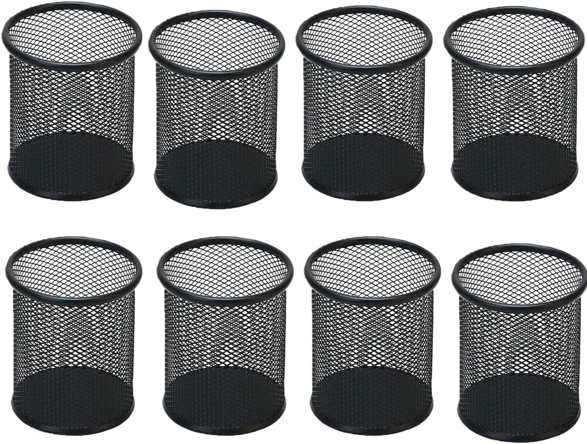 Pen Holder Mesh Pencil Holder Metal Pen Holder Pencil Holder for Desk Office Pen Organizer Black, 8 Pack