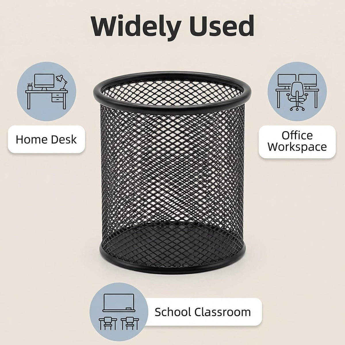 Pen Holder Mesh Pencil Holder Metal Pen Holder Pencil Holder for Desk Office Pen Organizer Black, 8 Pack