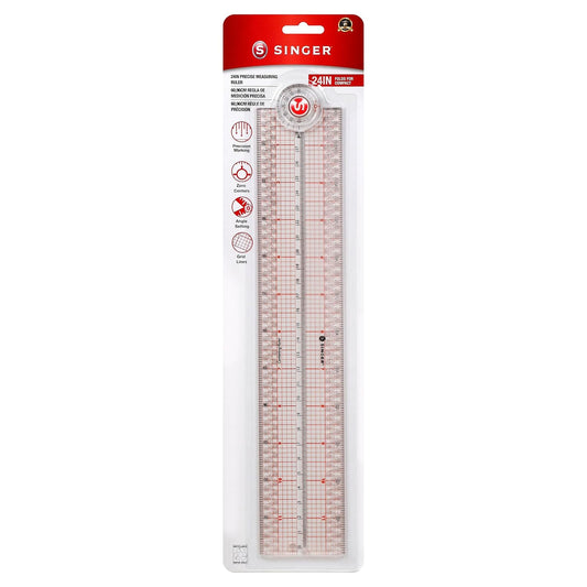 SINGER 24-Inch Folding Ruler with Precision Marking & Grid Lines for Sewing, Quilting, Crafting & Patternmaking - Clear Metric Ruler - Zero-Centering, 15 Increment Quick Angle Ruler, Folds to 12”