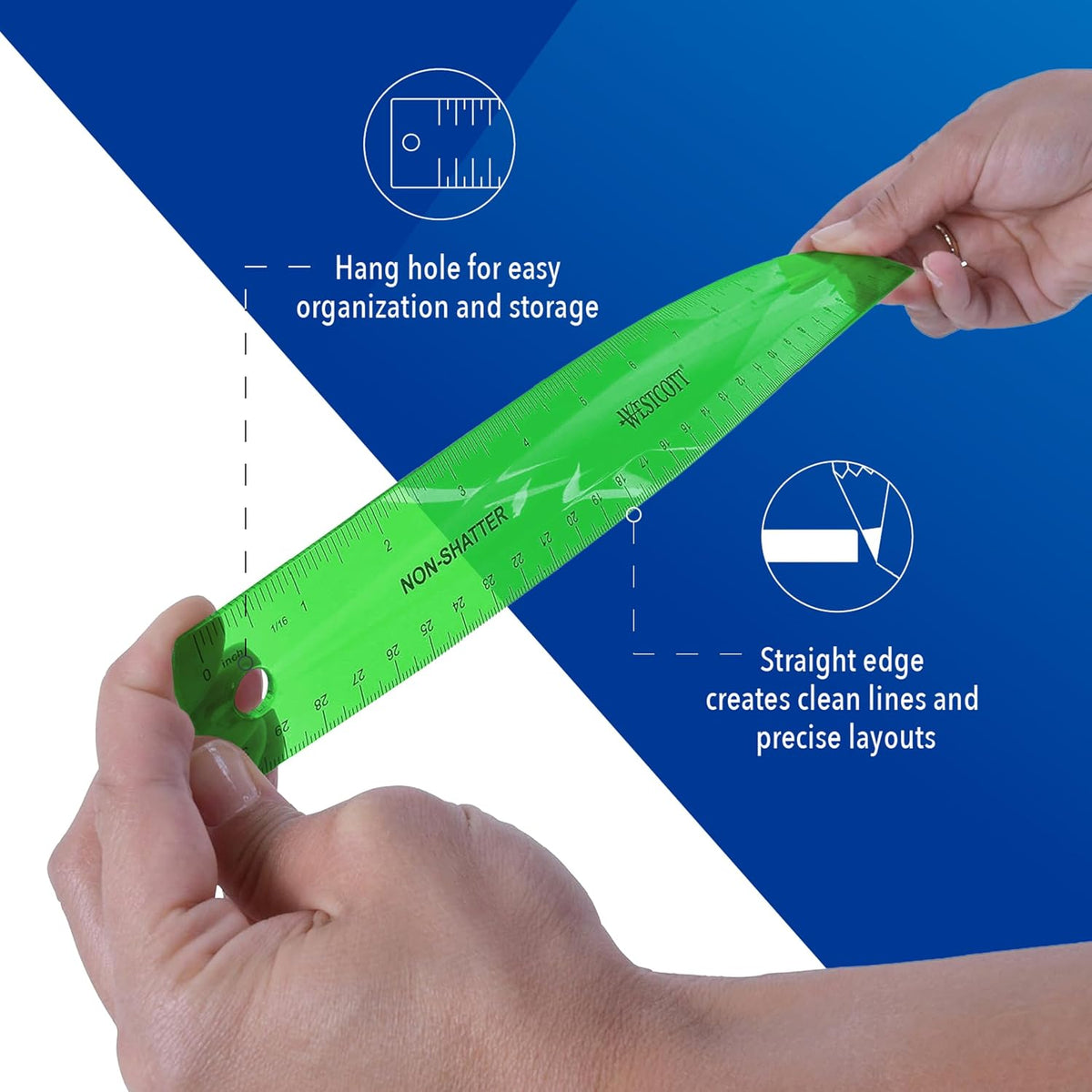 Westcott Shatterproof Ruler, Assorted Translucent Colors, 12"