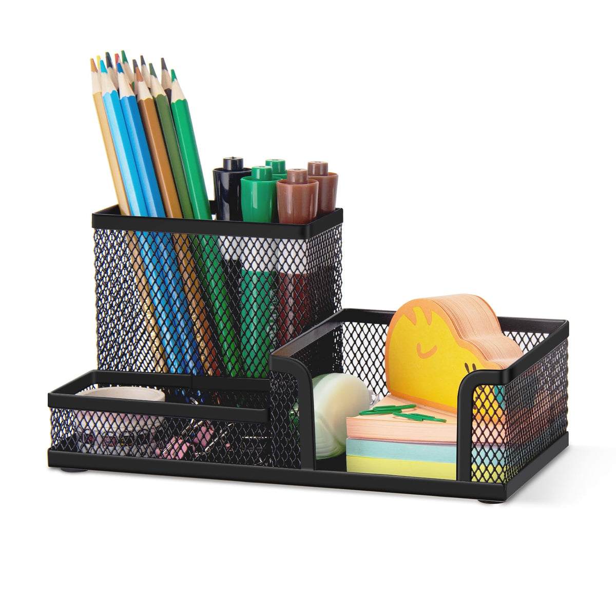Comix Mesh Pen Pencil Holder Desk Organizer, 7 Compartment Wire Desktop Pen Pencil Cup Caddy Office Supplies for Home Office School, Black