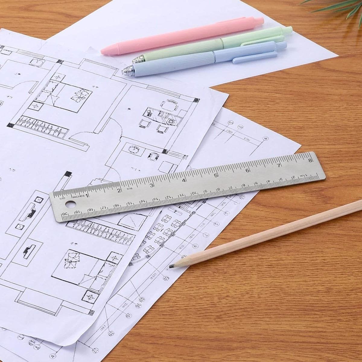 Metal Ruler 8 Inch - Stainless Steel Metal Ruler with Cork Backing Non-Slip Rulers with Inch and Centimeters Straight Edge Cork Base Rulers for School Office Drawing Office Drafting Tools