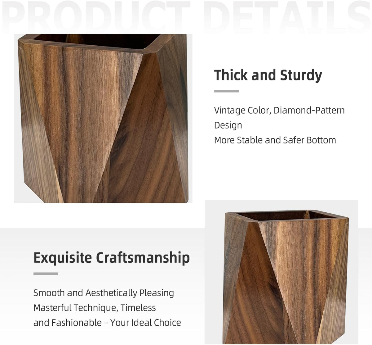 Black Walnut Pen Holder for Desk - Prismatic Shape, Multi-Use Office