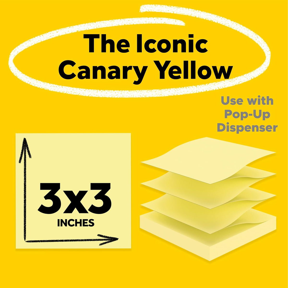 Post-it Super Sticky Dispenser Notes, 3 x 3 in, Canary Yellow, 12 Pads