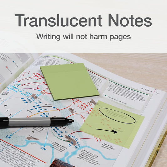 Redi-Tag Translucent Sticky Notes, Transparent Self-Stick Notes, 3" x 3", Calming Colors, 8 Pads, 50 Notes Per Pad, 400 Sheets (1006594)
