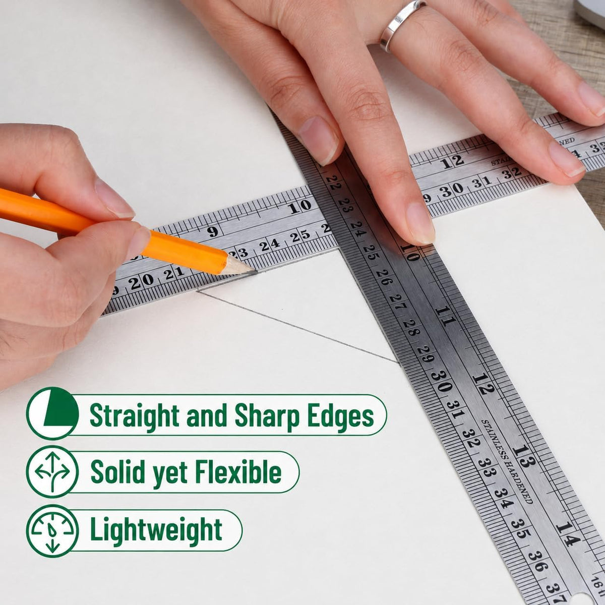 Mr. Pen- Metal Straight Edge Ruler, 2 Pack, 15 Inch