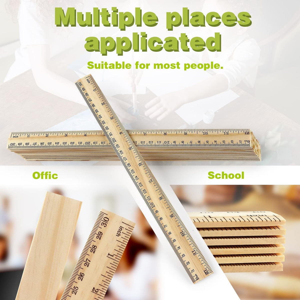 ZZTX 3 Pack Wooden Ruler 12 Inch（30 cm)