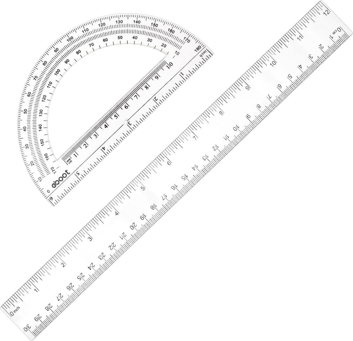 Zonon 2 Pcs 12 Inch Clear Ruler and 6 Inch Plastic Protractor Set, Clear