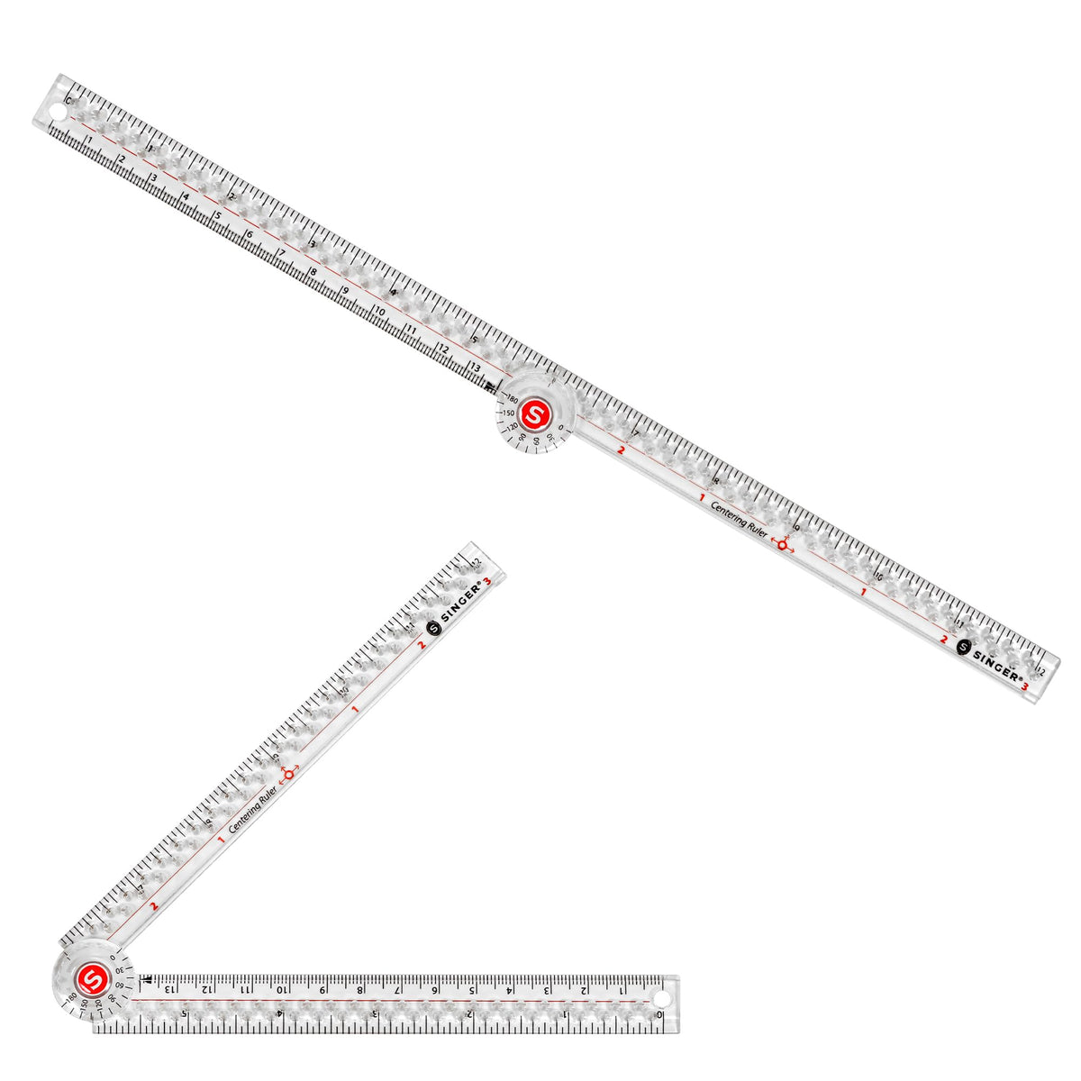 SINGER 24-Inch Folding Ruler with Precision Marking & Grid Lines for Sewing, Quilting, Crafting & Patternmaking - Clear Metric Ruler - Zero-Centering, 15 Increment Quick Angle Ruler, Folds to 12”
