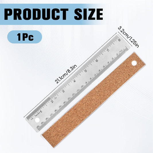 Metal Ruler 8 Inch - Stainless Steel Metal Ruler with Cork Backing Non-Slip Rulers with Inch and Centimeters Straight Edge Cork Base Rulers for School Office Drawing Office Drafting Tools