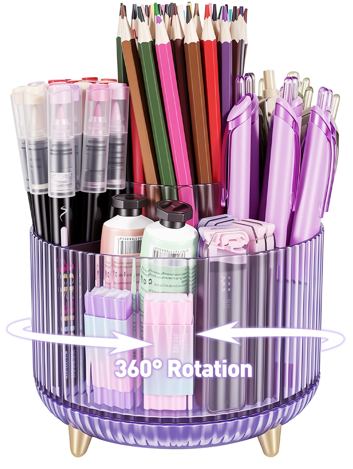 360 Rotating Pen Pencil Holder for Desk, Pen Organizer with 5 Slots
