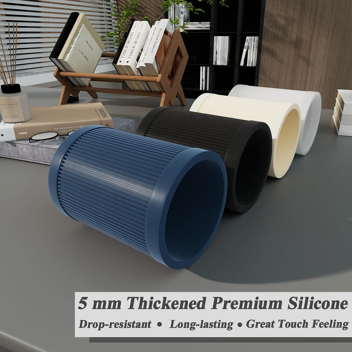 HighHerz Aesthetic Pen Holder For Desk, Modern Silicone Pencil Holder, Stylish Office Desk Decor, Made of 5 mm Thickened Premium Silicone, Office Desk Organizer And Accessories (Black)