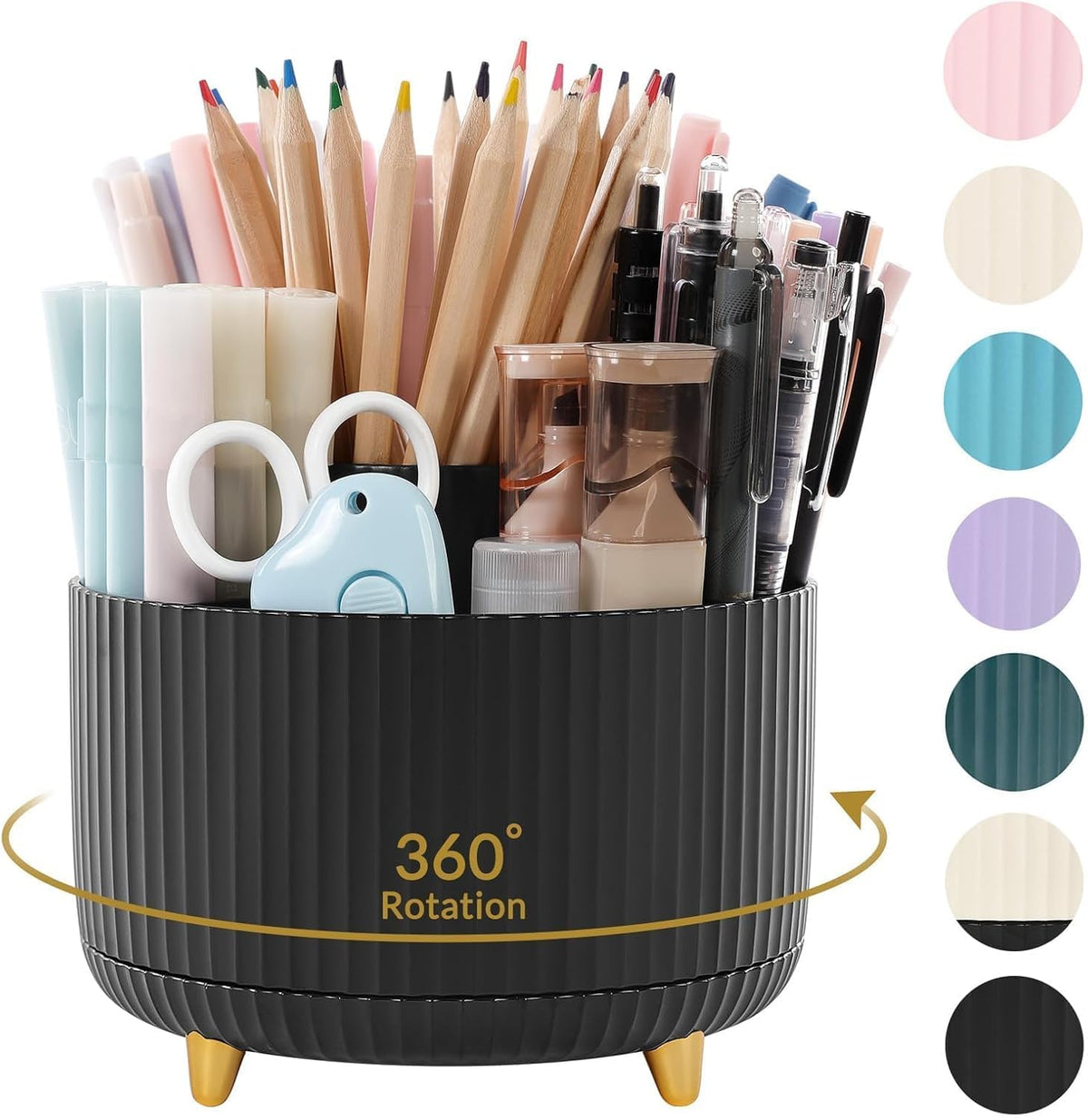 SKYDUE 360 Degree Rotating Desk Organizer, Dual-Purpose Pencil Pen Holder for Desktop, Desk Pen Organizer with 5 Slots, Office Supplies, Pencil Cup for Office, School, Home